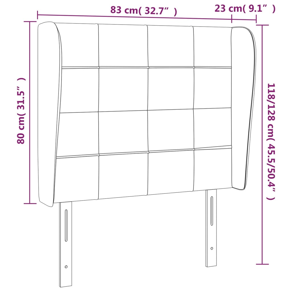 vidaXL Höfðagafl með Eyrum 83x23x118/128 cm Dökkgræn Flauel