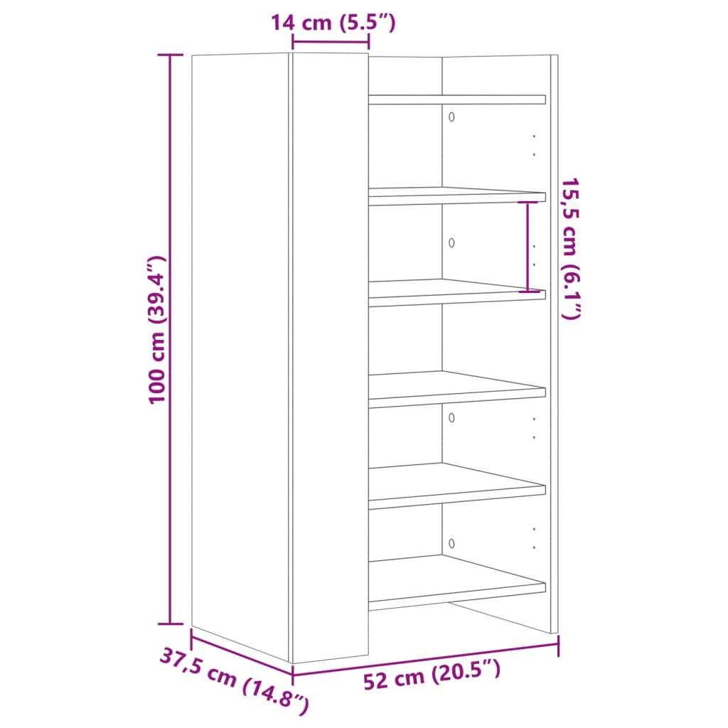 vidaXL Skóskápur Reyktóna Eikarlitur 52x37,5x100 cm Samsettur Viður