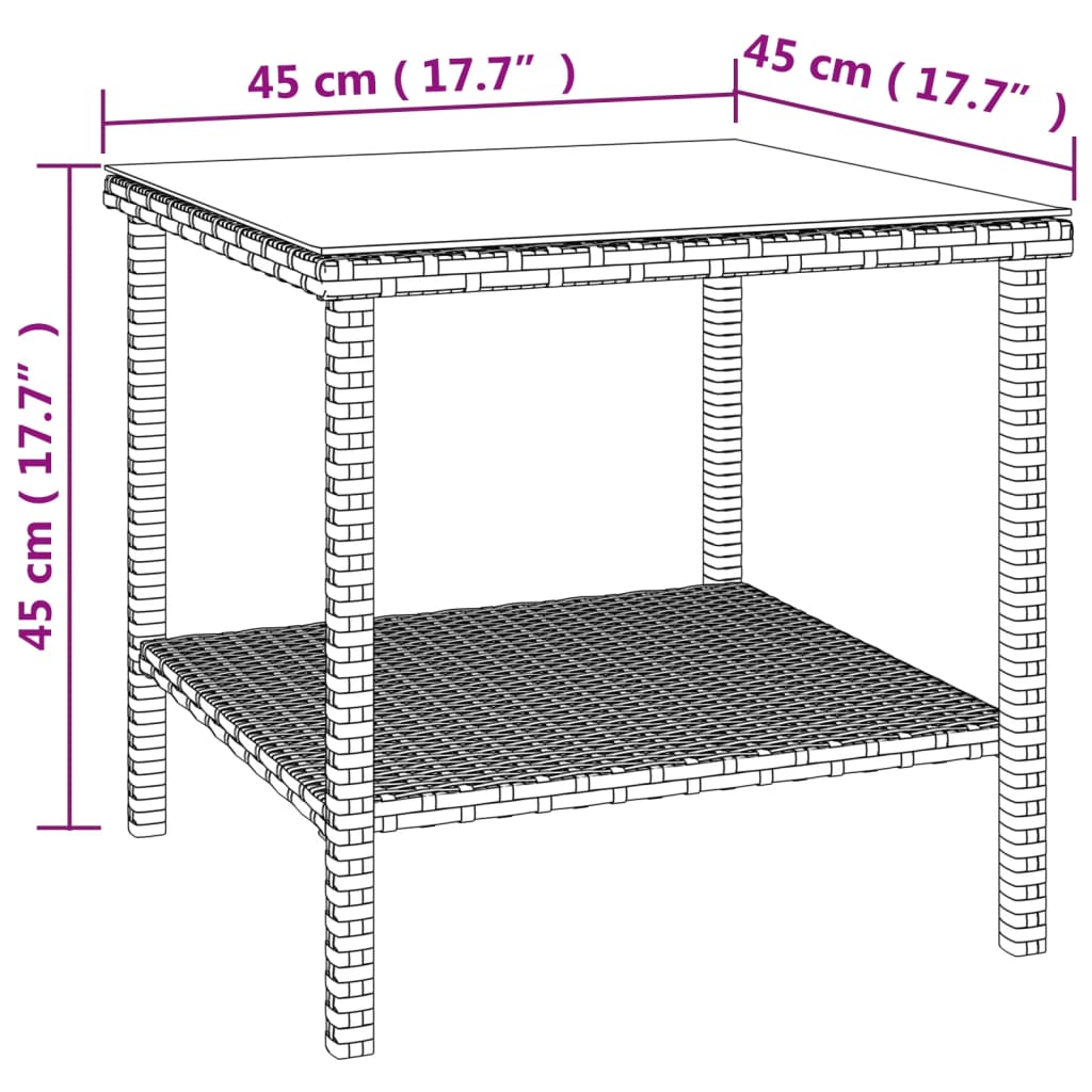 vidaXL Hliðarborð Svart 45x45x45 cm Pólýrattan og Hert Gler