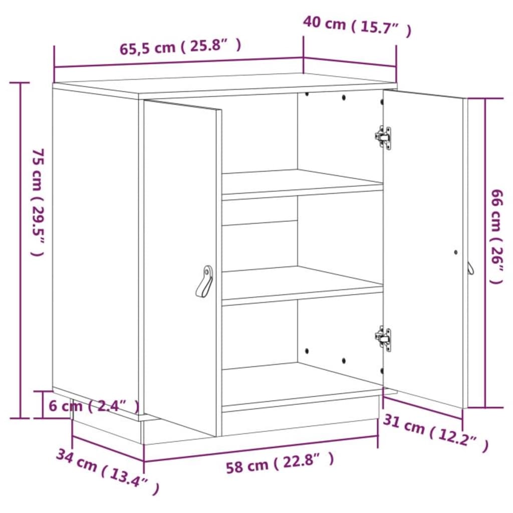 vidaXL Skenkur Grár 65,5x40x75 cm Gegnheil Fura