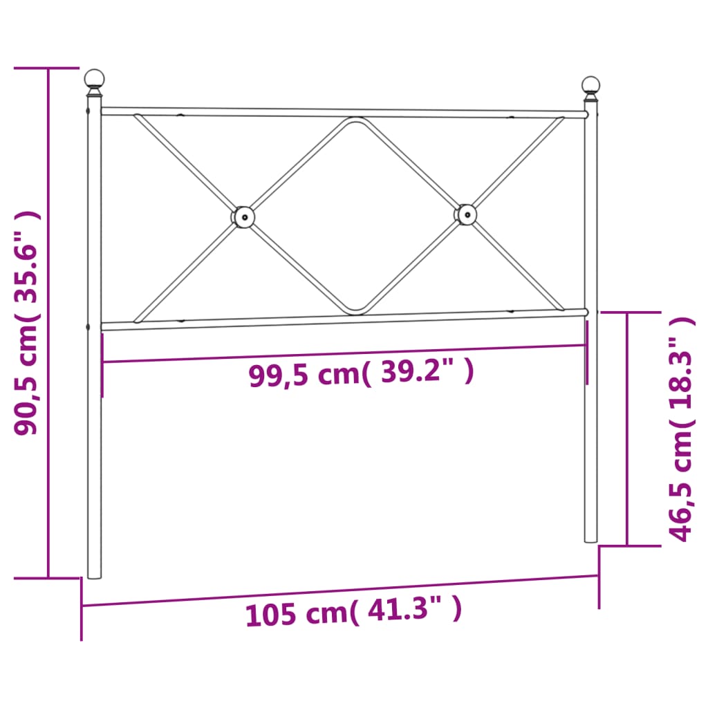 vidaXL Höfuðgafl úr Málmi Svartur 100 cm