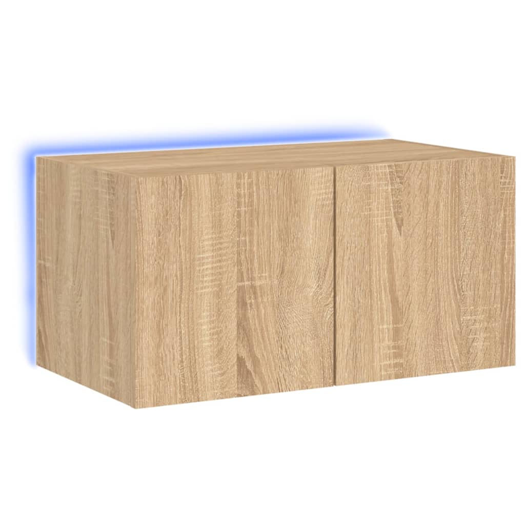 vidaXLVeggfestur Sjónvarpsskápur með LED ljósum Sonoma eik 60x35x31 cm