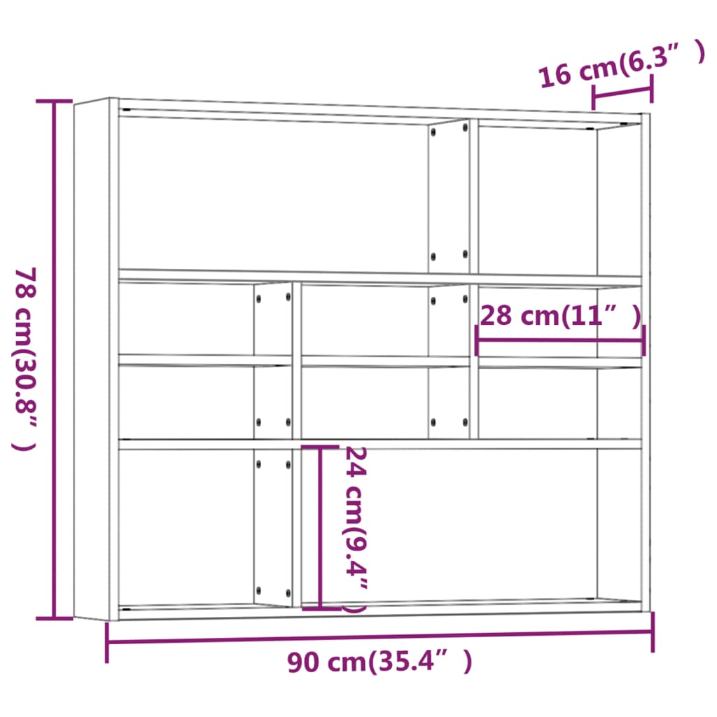 vidaXL Vegghilla Reyklituð Eik 90x16x78 cm Samsettur Viður