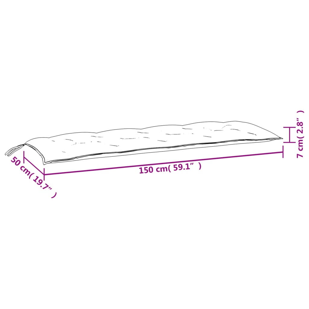 vidaXL Garðbekkjasessur 2 stk. Laufamynstur 150x50x7cm Efni