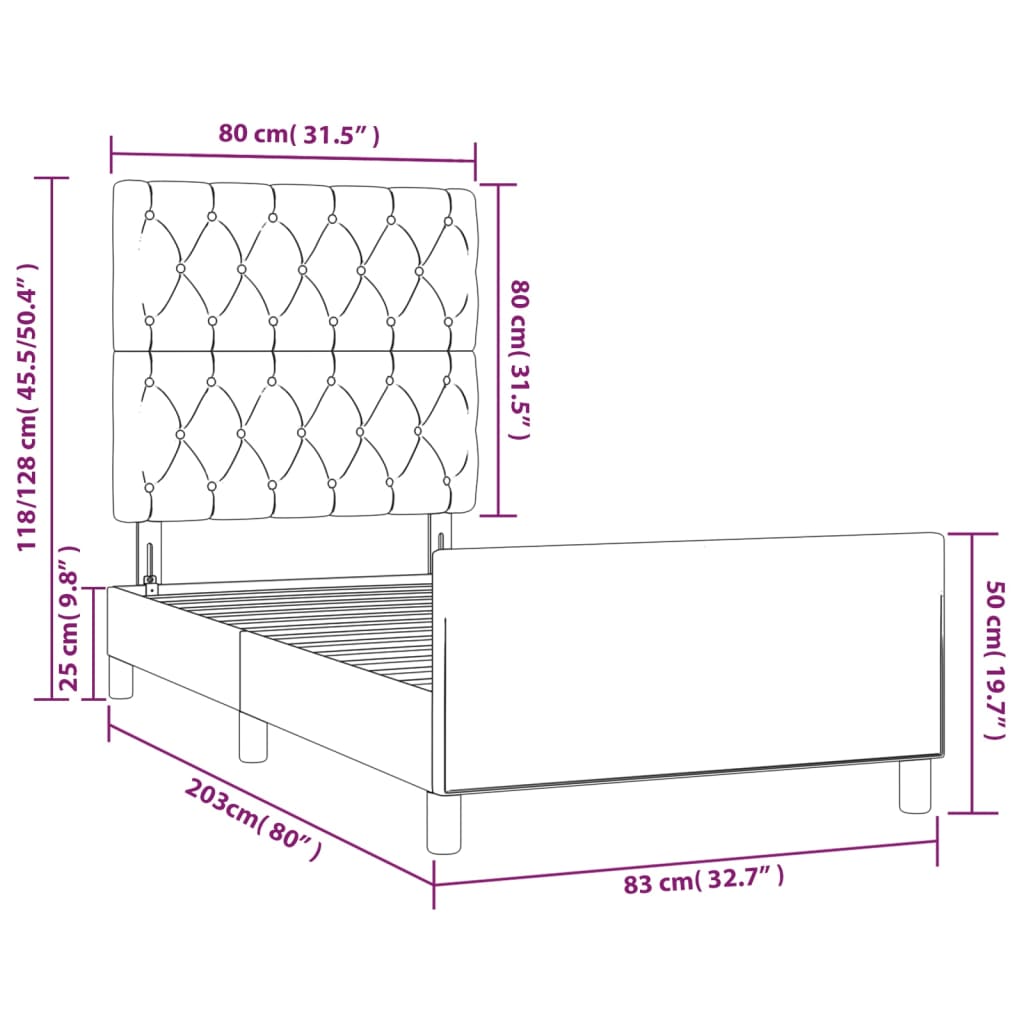 vidaXL Rúmgrind með Höfðagafli Dökkbrúnn 80x200 cm Tauáklæði