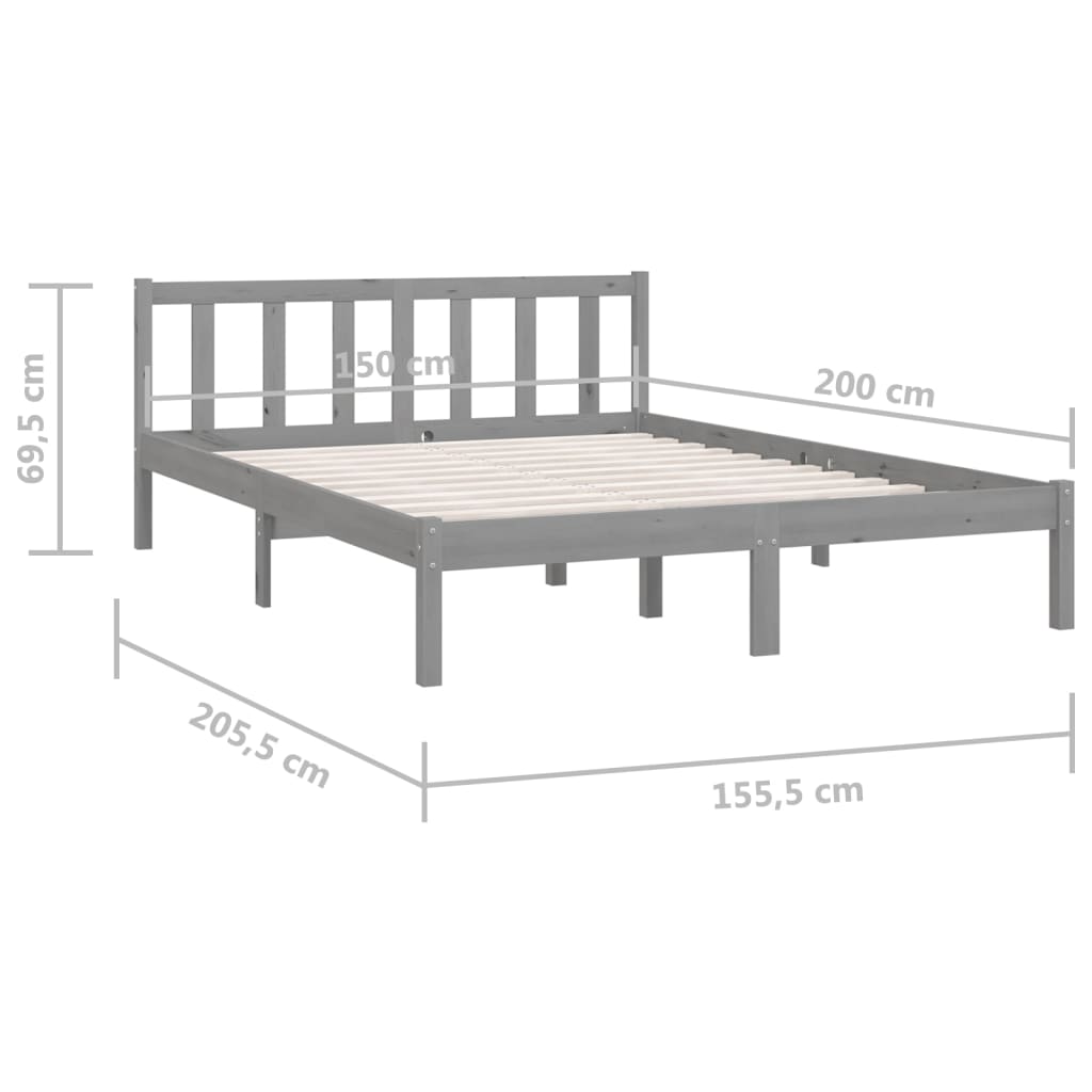 vidaXL Rúmgrind án Dýnu Grátt Gegnheil Fura King Size