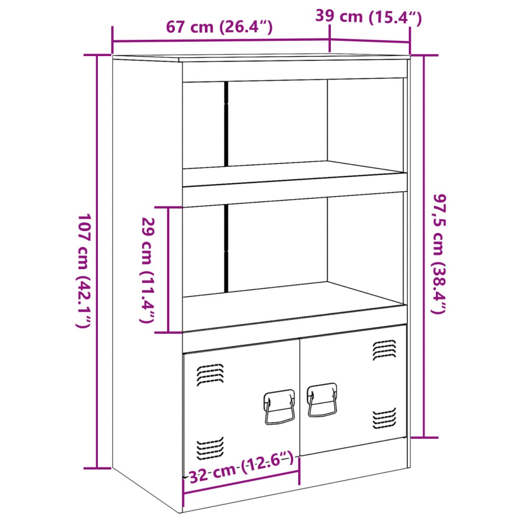 vidaXL Skenkur Bleikur 67x39x107 cm Stál