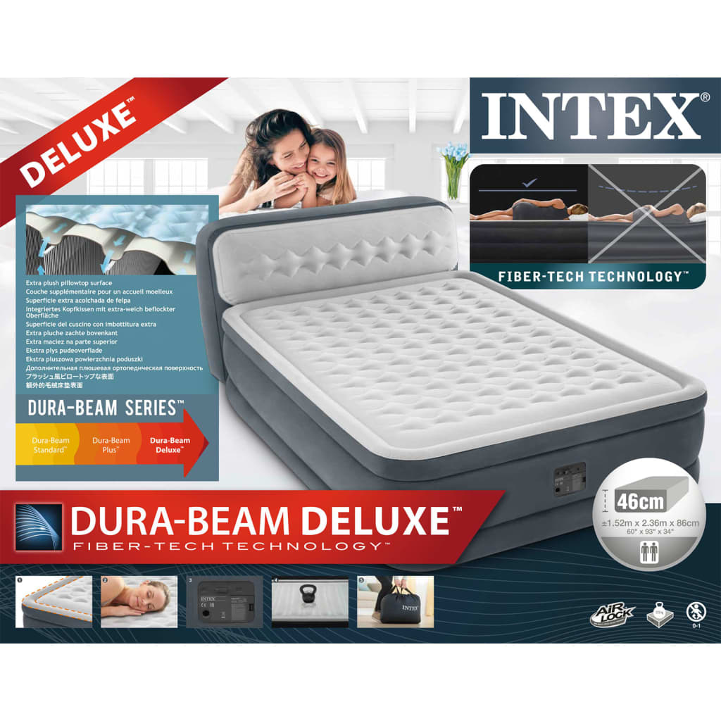 Intex Uppblásanlegt rúm "Dura-Beam Deluxe Ultra Plush Headbord" Queen 86 cm