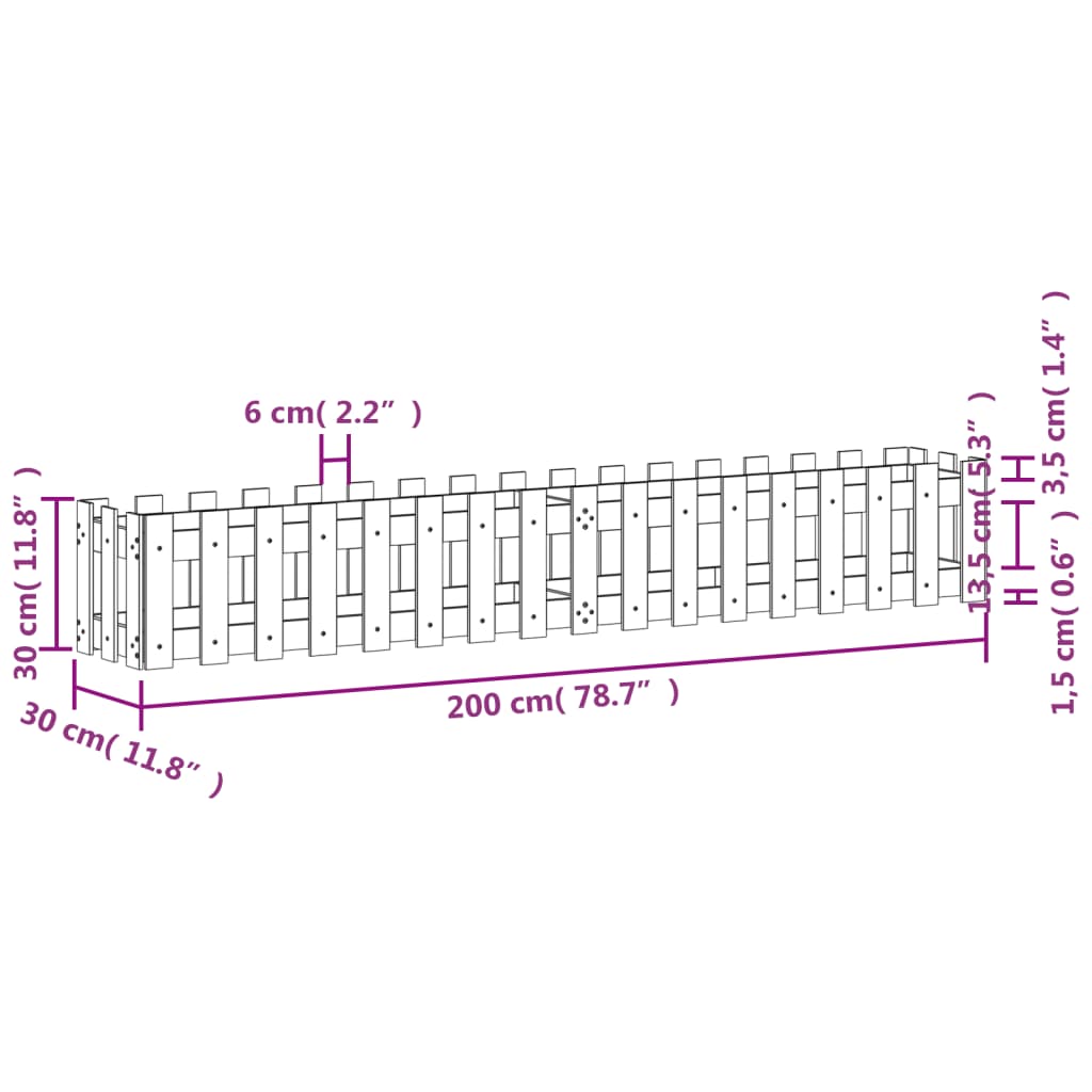 vidaXL Upphækkað Garðker með Girðingarhönnun Hvítt 200x30x30 cm Fura