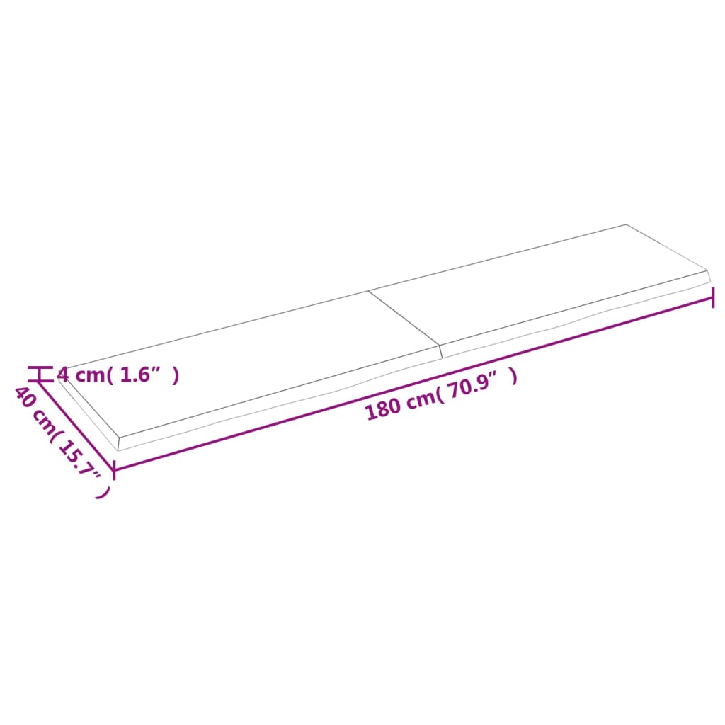 vidaXL Vegghilla Ljósbrún 180x40x(2-4) cm Meðhöndluð Gegnheil Eik