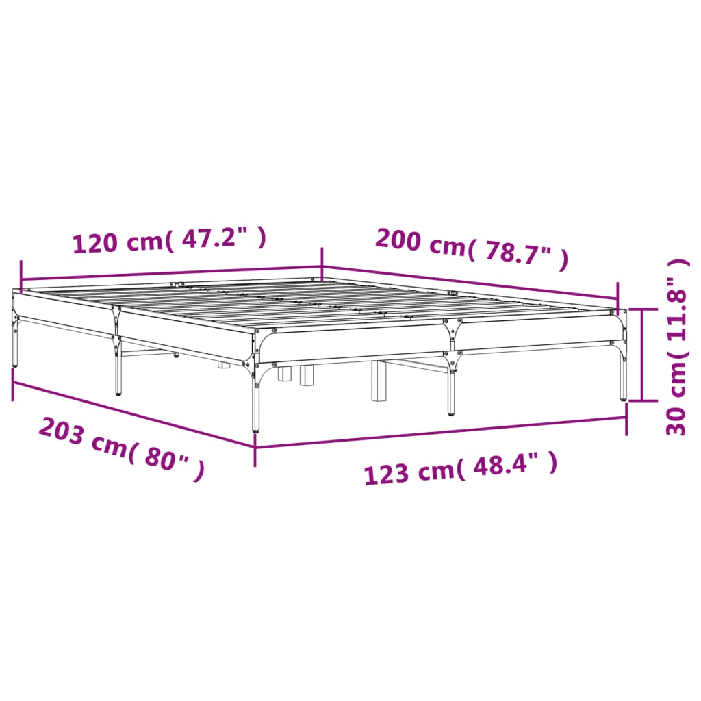 vidaXL Rúmgrind án Dýnu Reyktóna Eikarlitur 120x200 cm