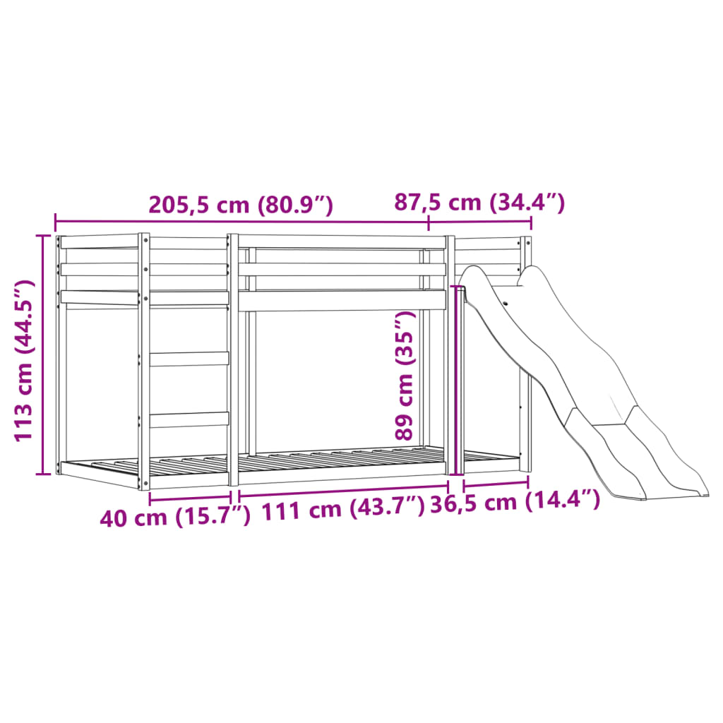 vidaXL Koja án Dýnu með Rennibraut og Gardínum Bleik 80x200 cm