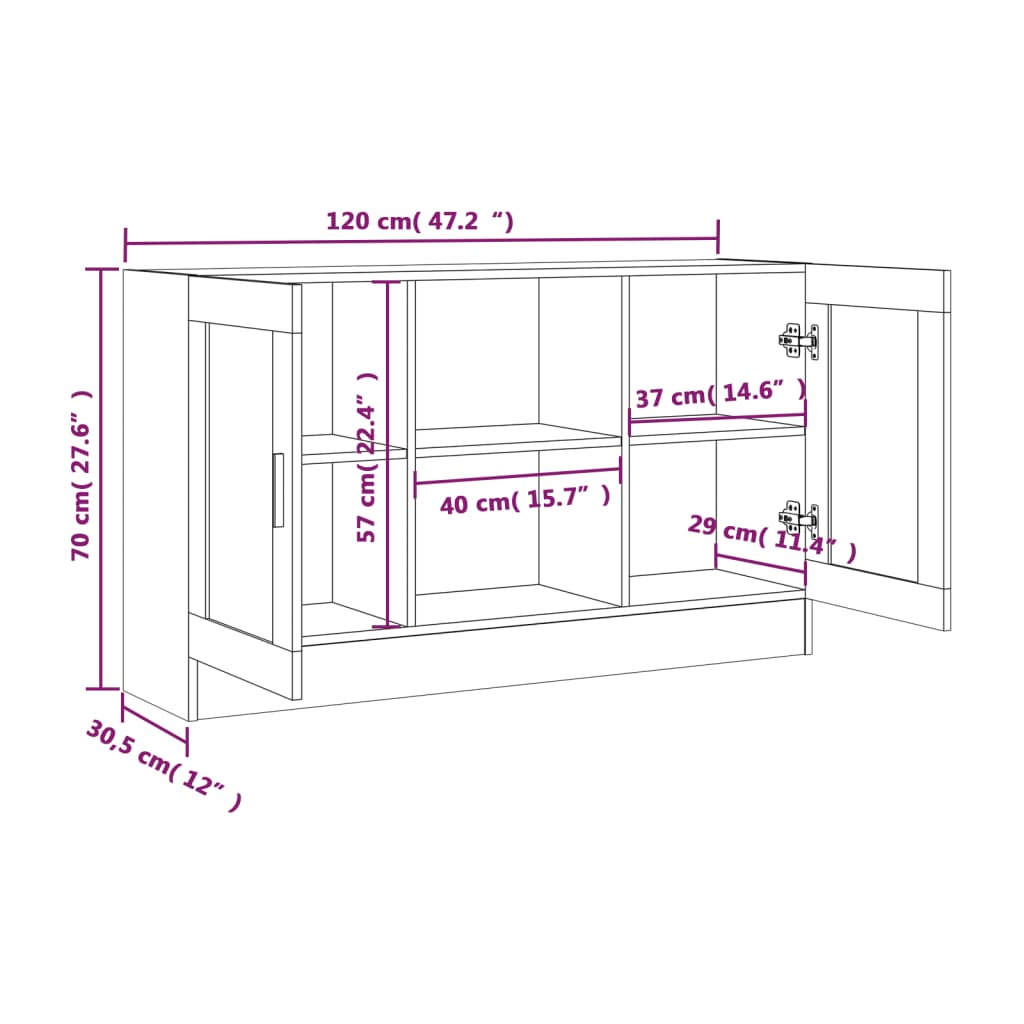 vidaXL Skenkur Grár Sonoma 120x30,5x70 cm Samsettur Viður