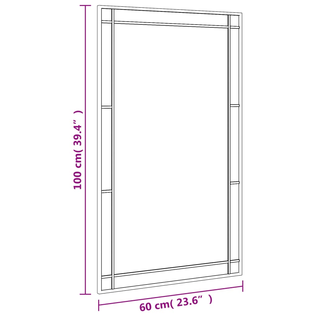 vidaXL Veggspegill Svartur 60x100 cm Rétthyrningur Járn