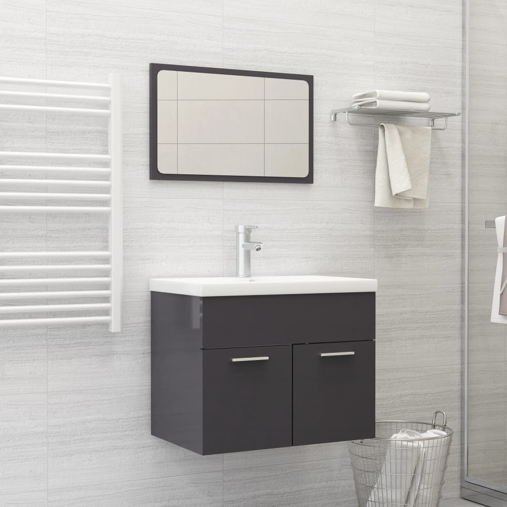 804790 vidaXL 2 Piece Bathroom Furniture Set High Gloss Grey Chipboard