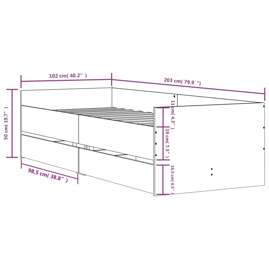 vidaXL Rúmgrind með Skúffum Hvít 100x200 cm