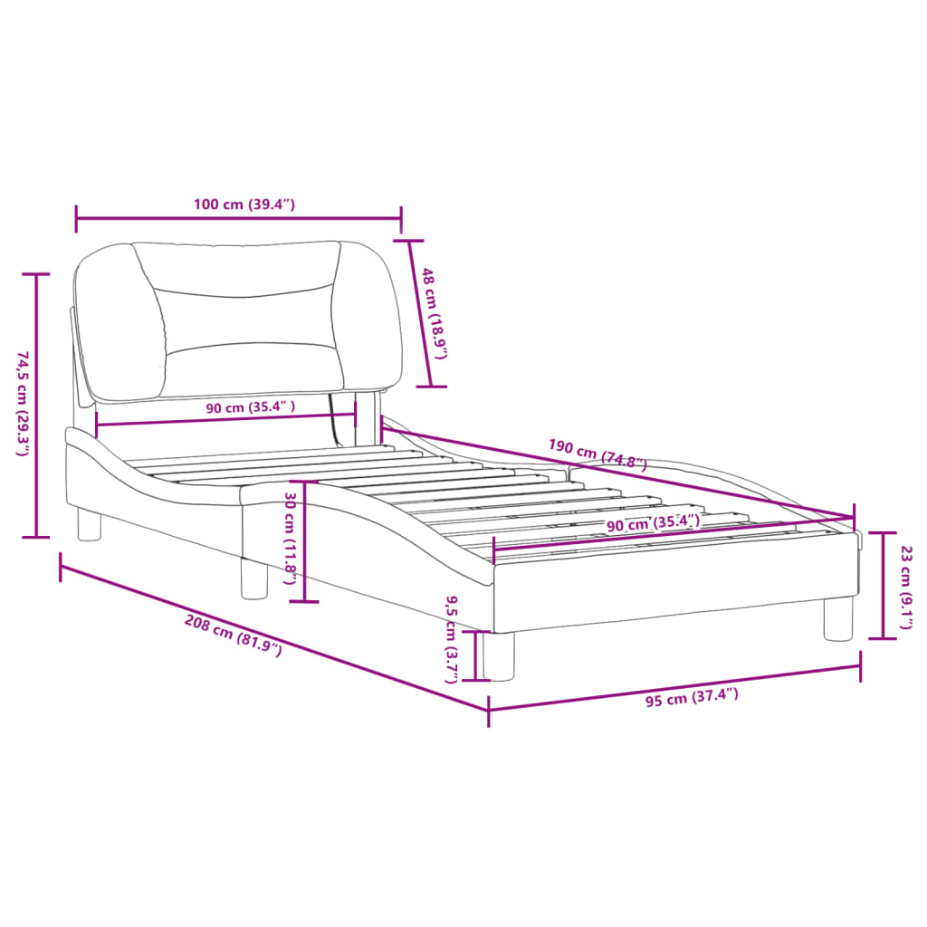 vidaXL Rúmgrind með LED án Dýnu Hvítur 90x190 cm