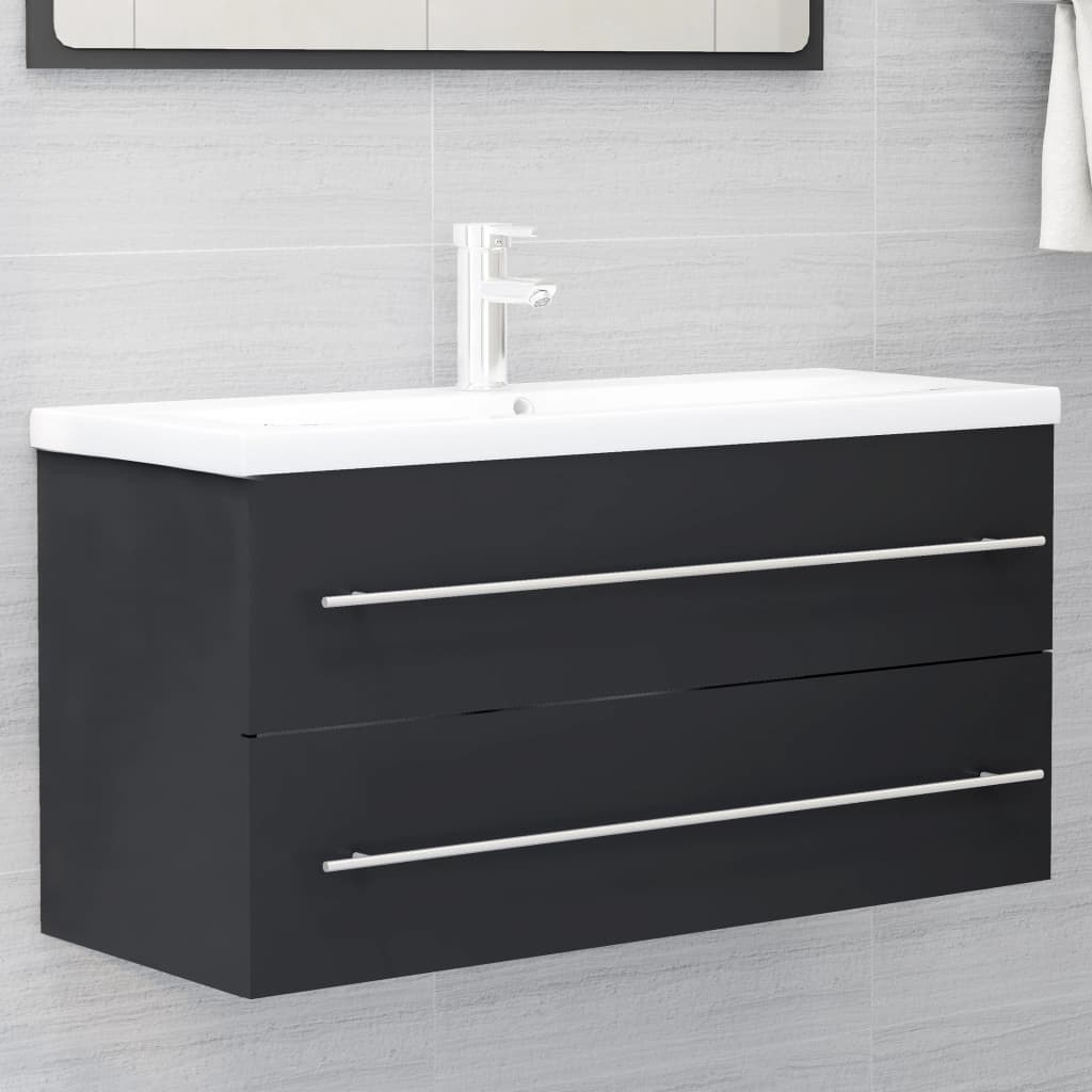 804856 vidaXL 2 Piece Bathroom Furniture Set Grey Chipboard