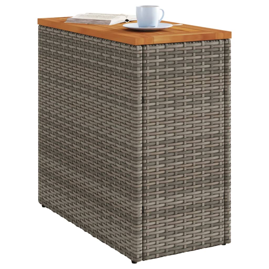 vidaXL Garðborð með Viðarplötu Grár 58x27,5x55 cm Pólýrattan