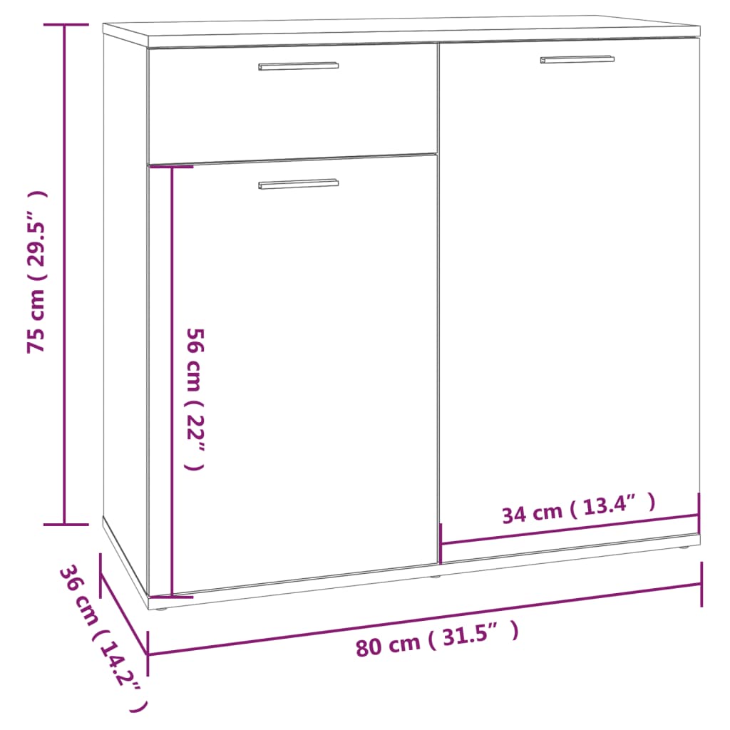 vidaXL Skenkur Reyklituð Eik 80x36x75 cm Samsettur Viður