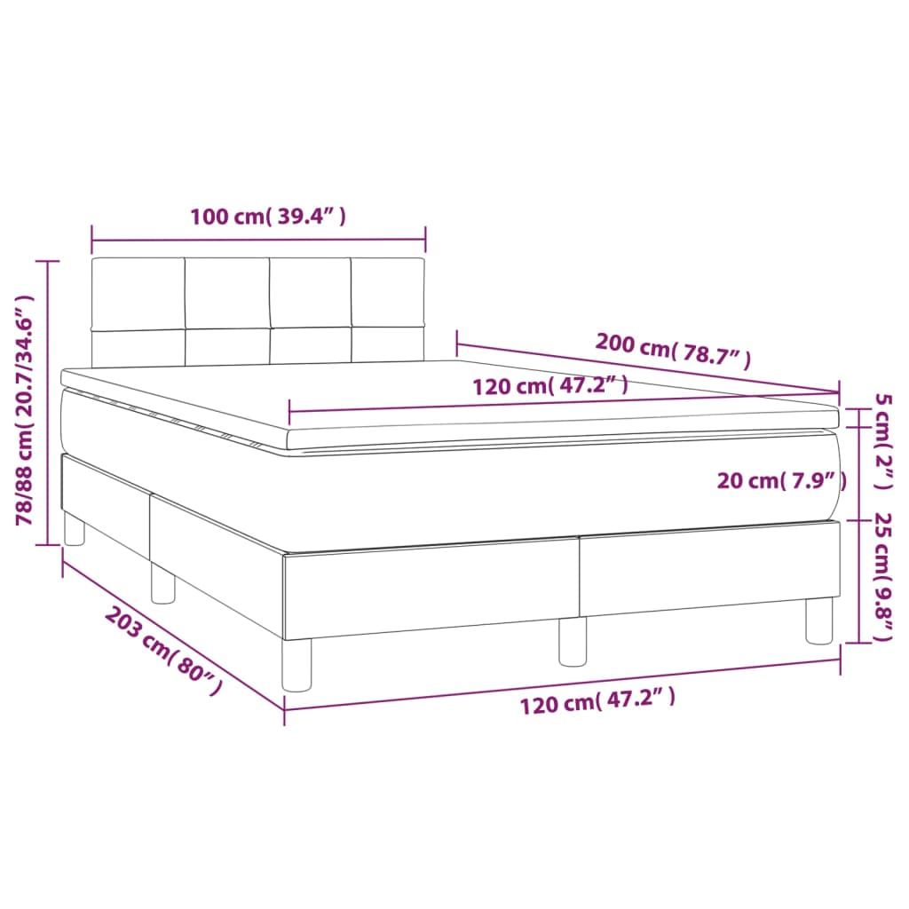 vidaXL Hólfað Springrúm með Dýnu og LED Blátt 120x200cm Tauefni