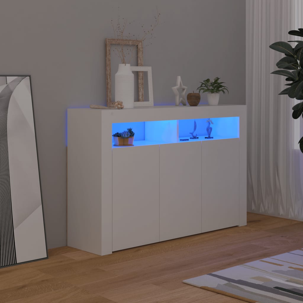 vidaXL Skenkur með LED-ljósum Hvítur 115,5x30x75 cm