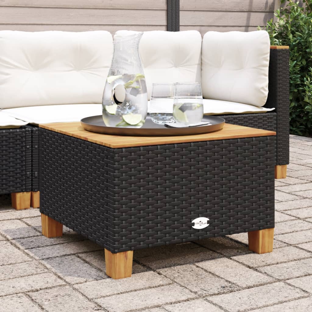 vidaXL Garðborð Grátt 55x55x36 cm Pólýrattan Akasíuviður