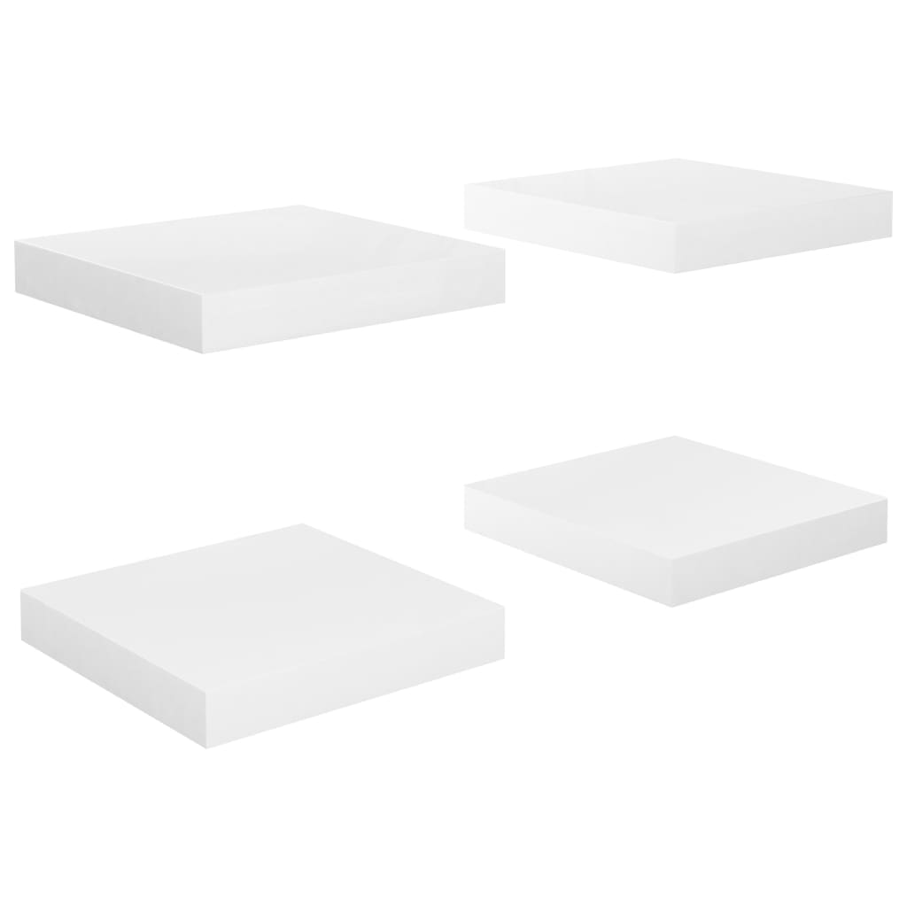 vidaXL Vegghengdar Hillur 4 stk. Háglans Hvítar 23x23,5x3,8 cm MDF