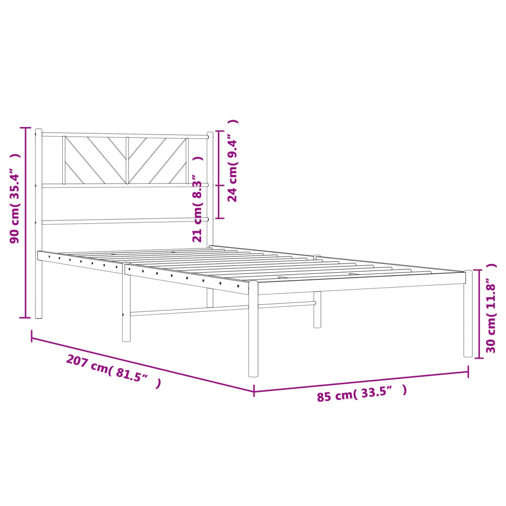 vidaXL Rúmgrind úr Málmi með Höfuðgafli Hvítur 80x200 cm