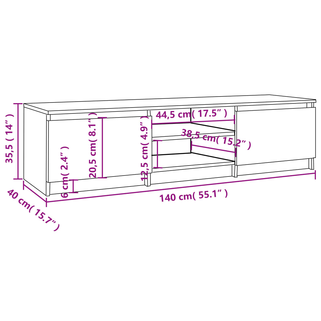 vidaXL Sjónvarpsskápur Brúnn Eikarlitur 140x40x35,5 cm Samsettur Viður