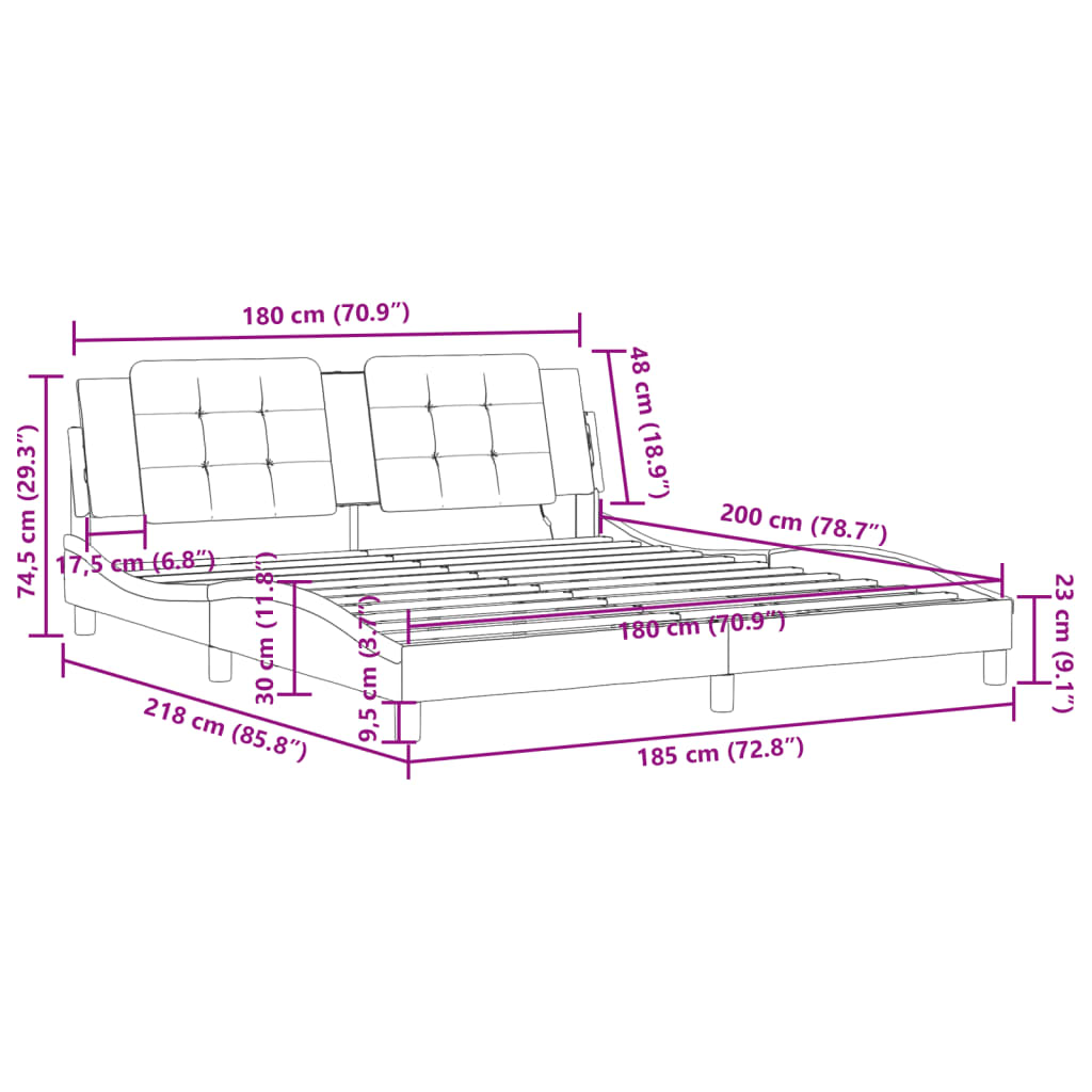 vidaXL Rúmgrind með LED án Dýnu Svört 180x200 cm