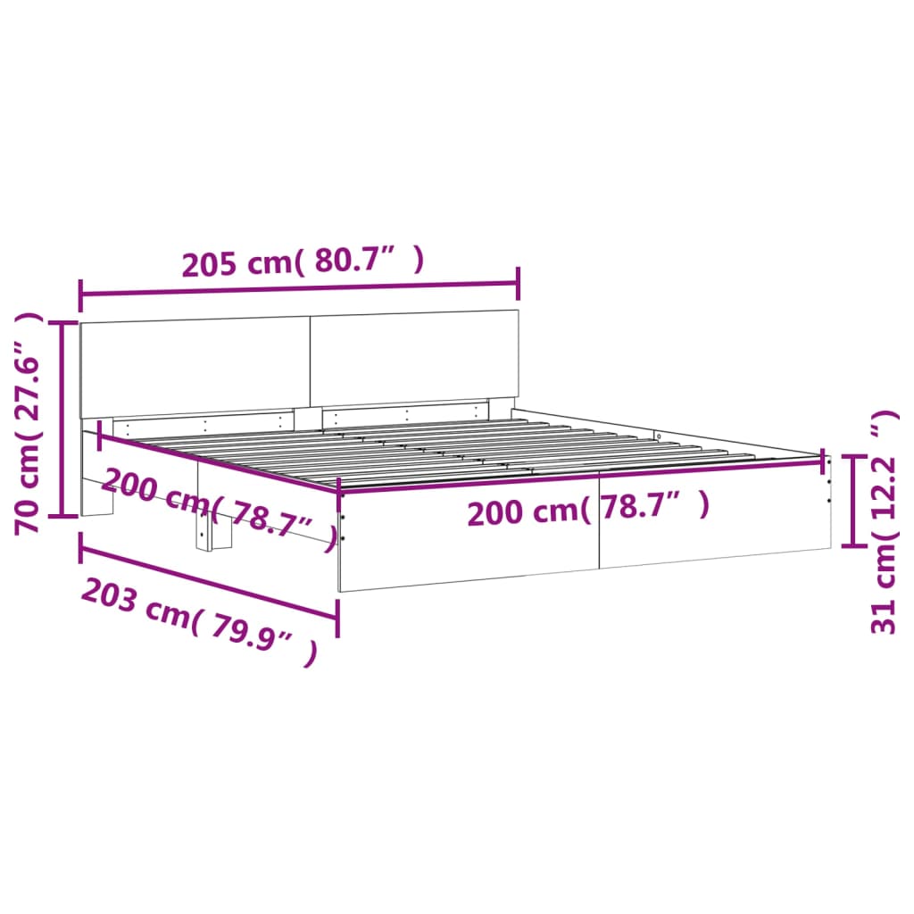 vidaXL Rúmgrind án Dýnu Hvítur 200x200 cm