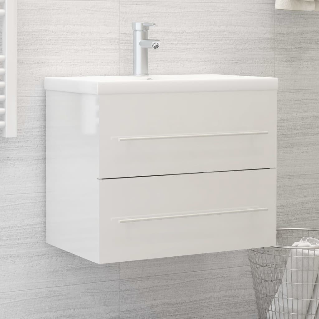 804698 vidaXL Sink Cabinet High Gloss White 60x38,5x48 cm Chipboard
