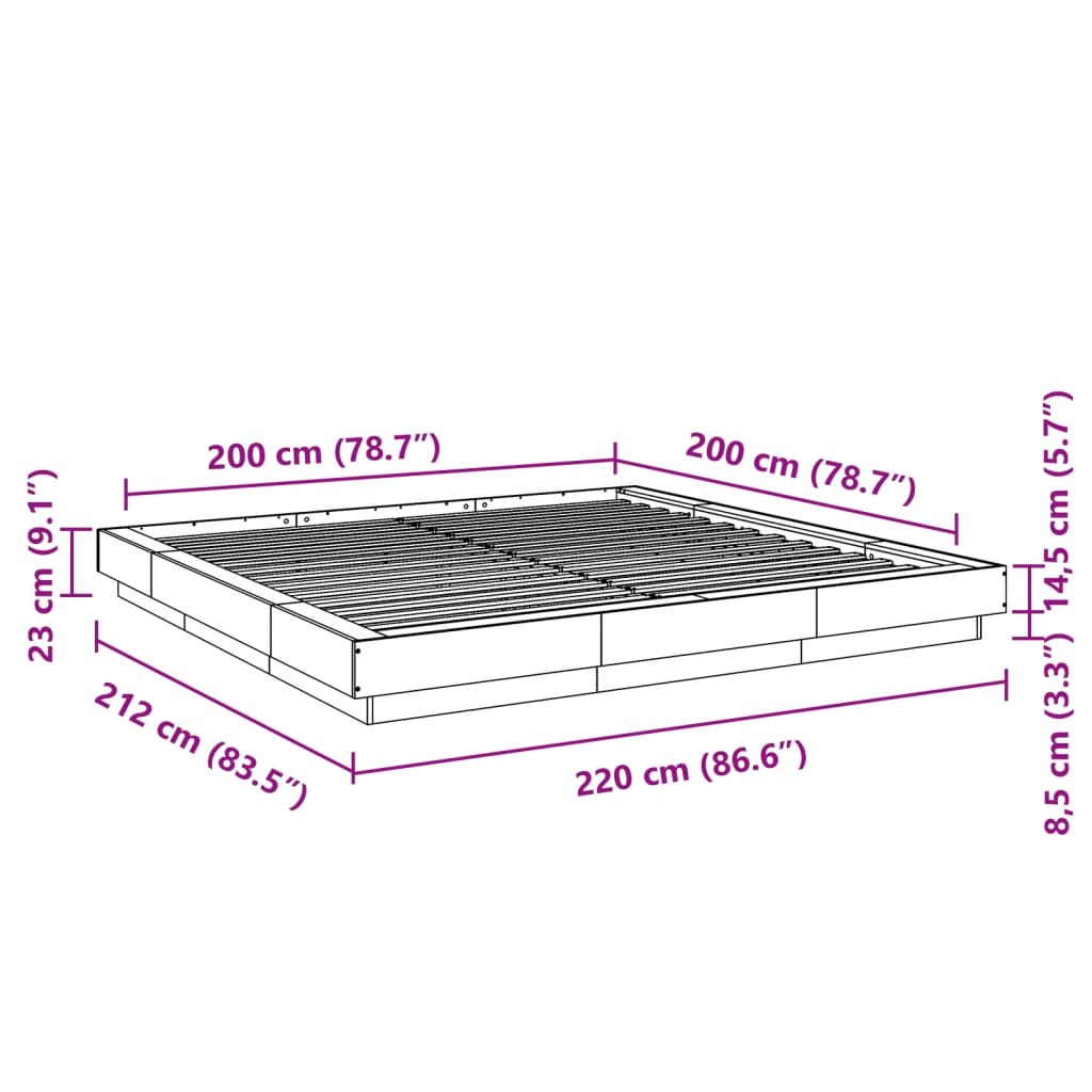 vidaXL Rúmgrind án Dýnu Sonoma Eikarlitur 200x200 cm