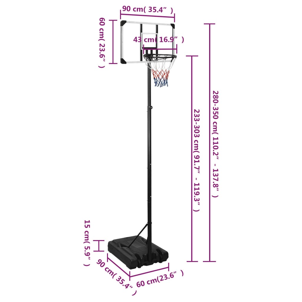 vidaXL Körfuboltastandur Gegnsær 280-350 cm Pólýkarbónat