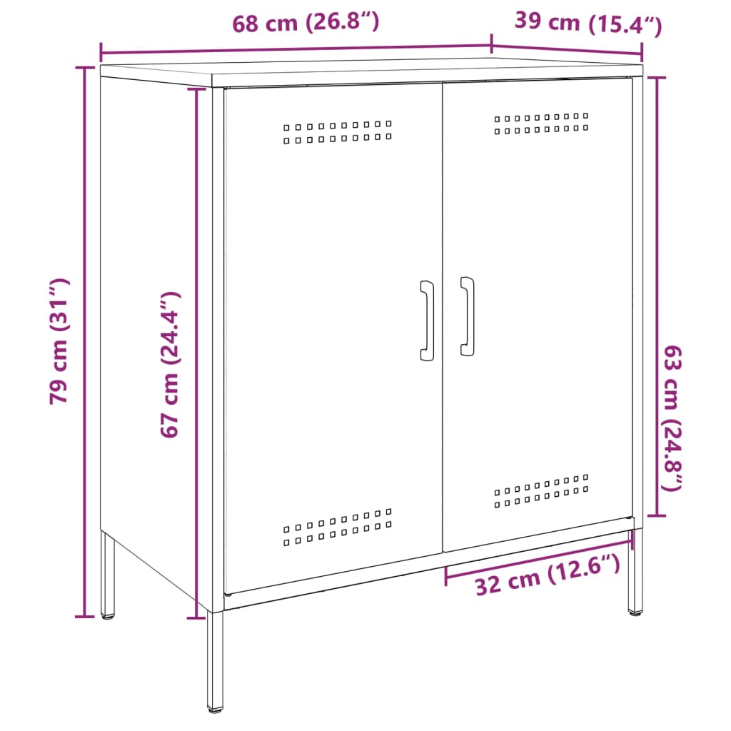 vidaXL Skenkur Reykgrár 68x39x79 cm Stál