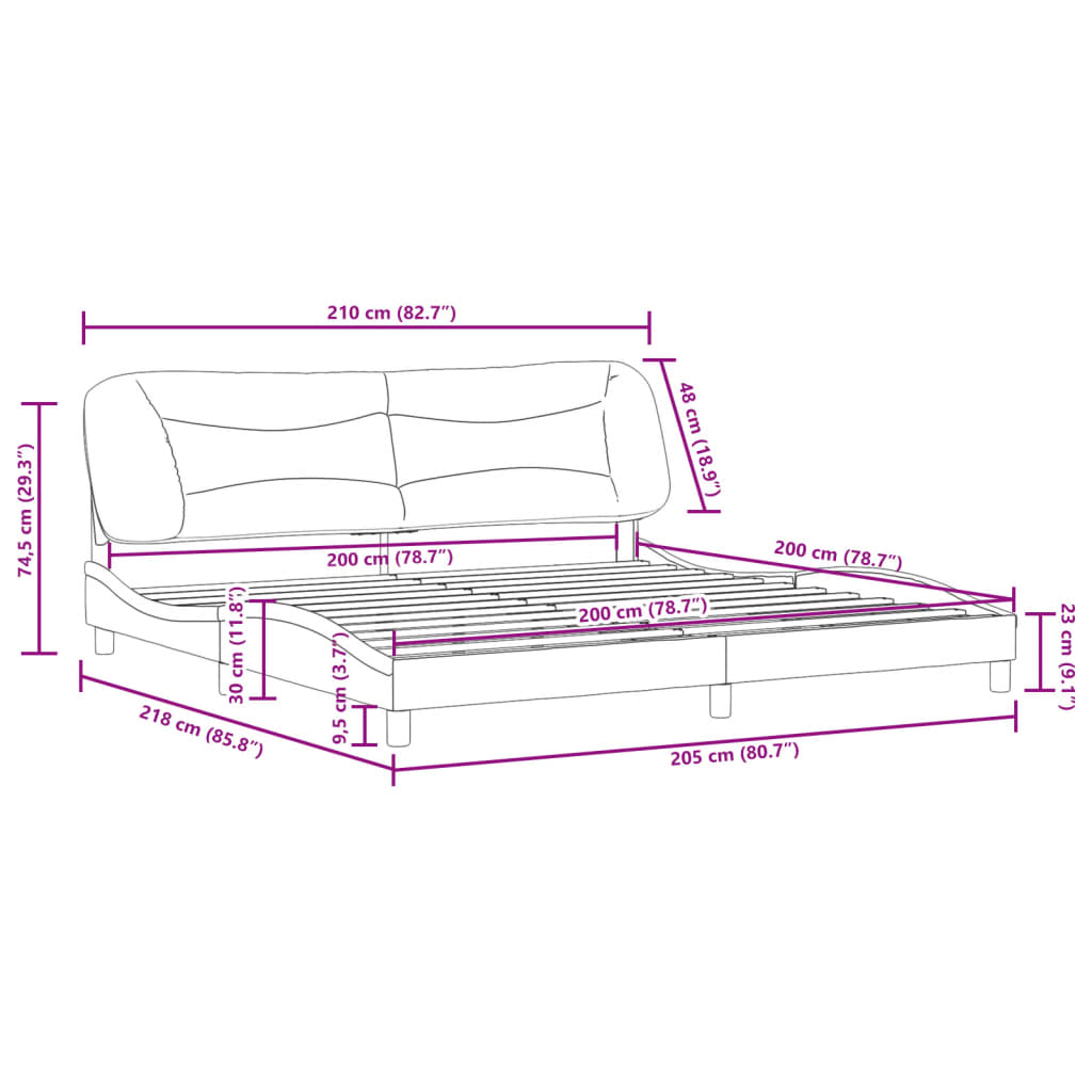 vidaXL Rúmgrind með Höfuðgafli Mjólkurkaffilitað 200x200 cm Gervileður