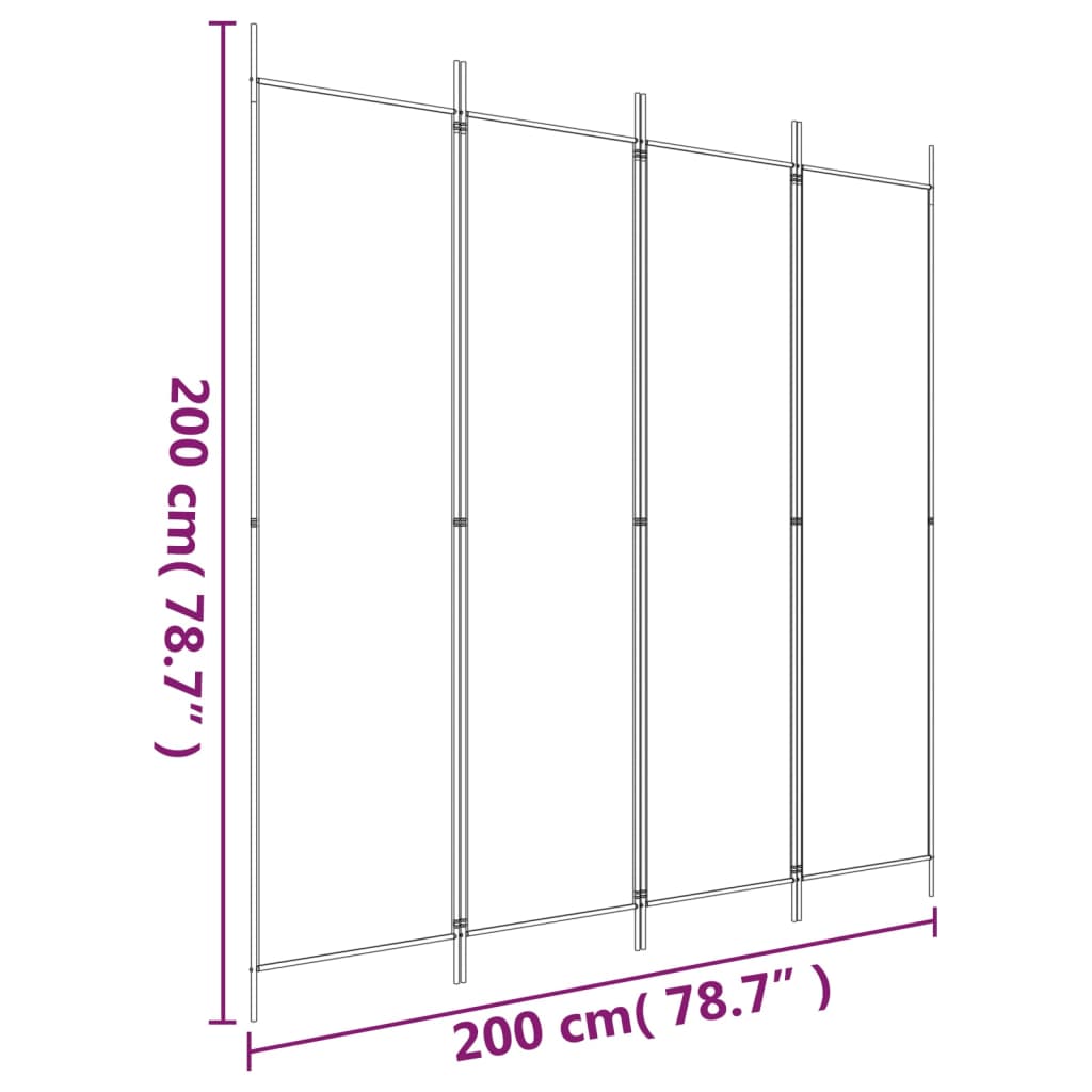 vidaXL 4-falt Skilrúm Svart 200x200 cm Tauefni