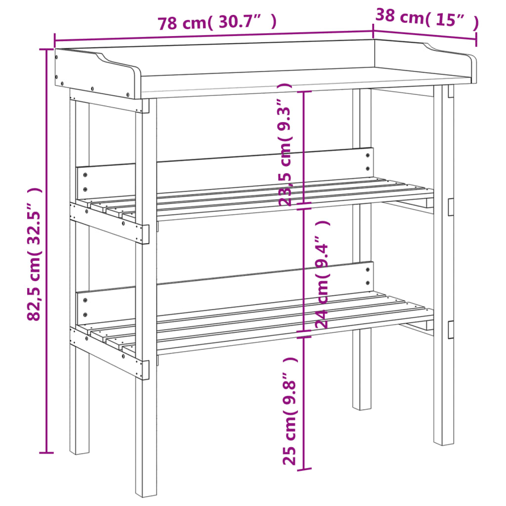 vidaXL Plöntuborð með Hillum 78x38x82,5 cm Gegnheill Þinur