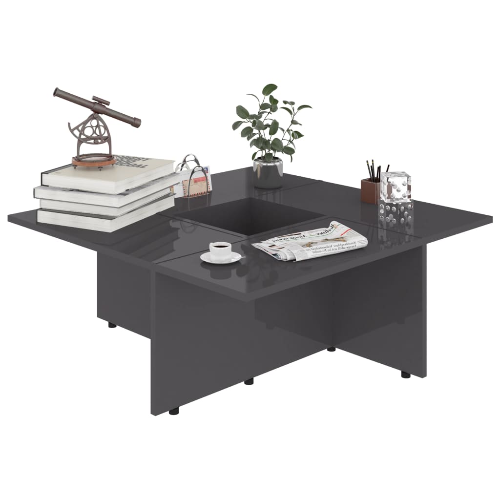 802911 vidaXL Coffee Table High Gloss Grey 79,5x79,5x30 cm Chipboard