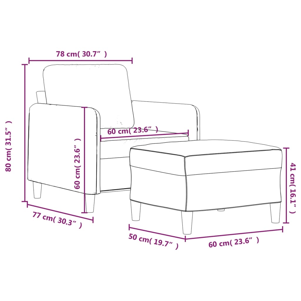 vidaXL Stofustóll með Fótaskemli Dökkgrár Flauel 60 cm