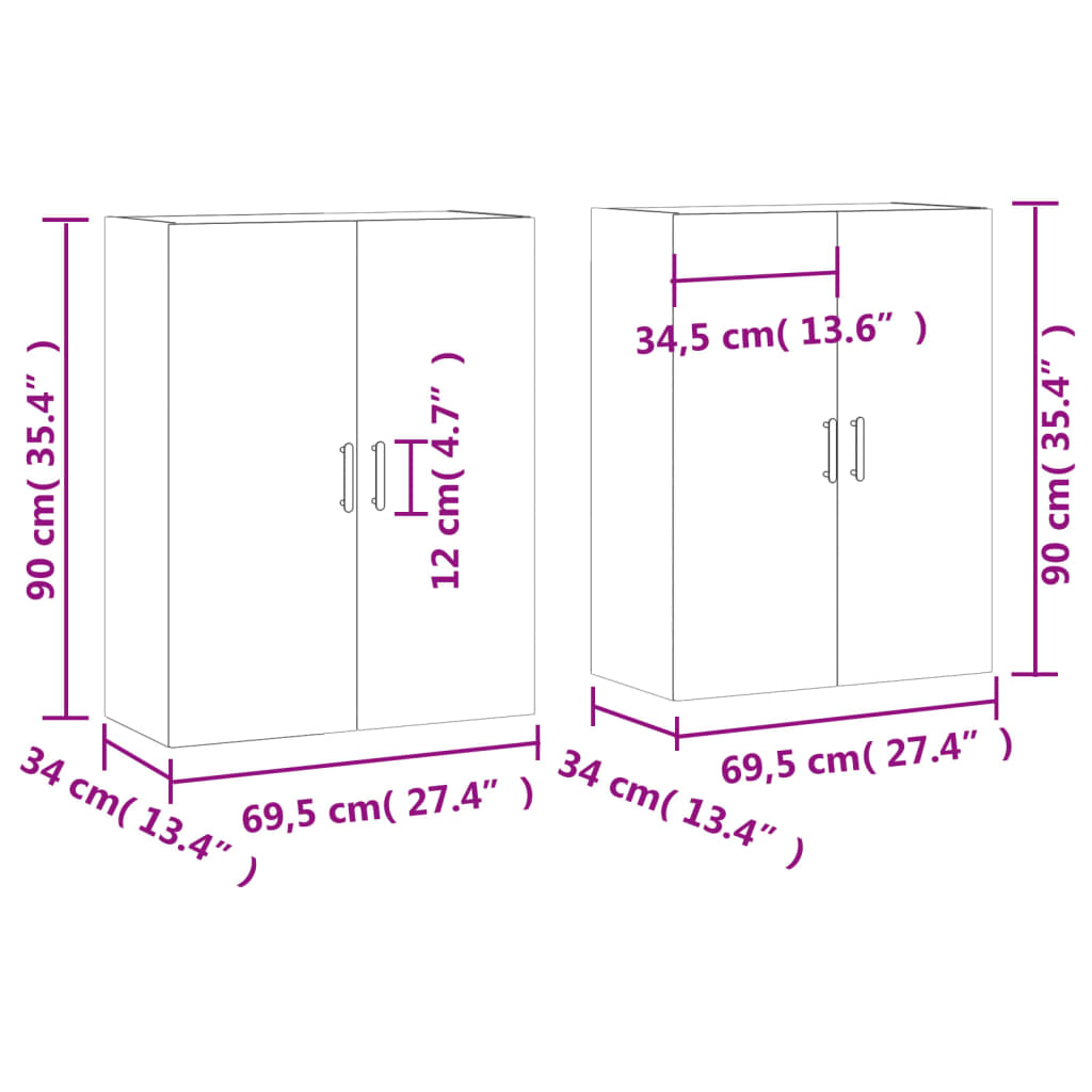 vidaXL Vegghengdir Skápar 2 stk. Sonoma Eik 69,5x34x90 cm