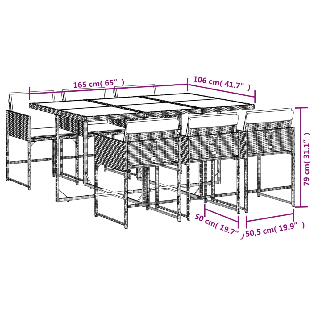 vidaXL 7 Hluta Garðborðsett með Sessum Drapplituð Blanda Pólýrattan