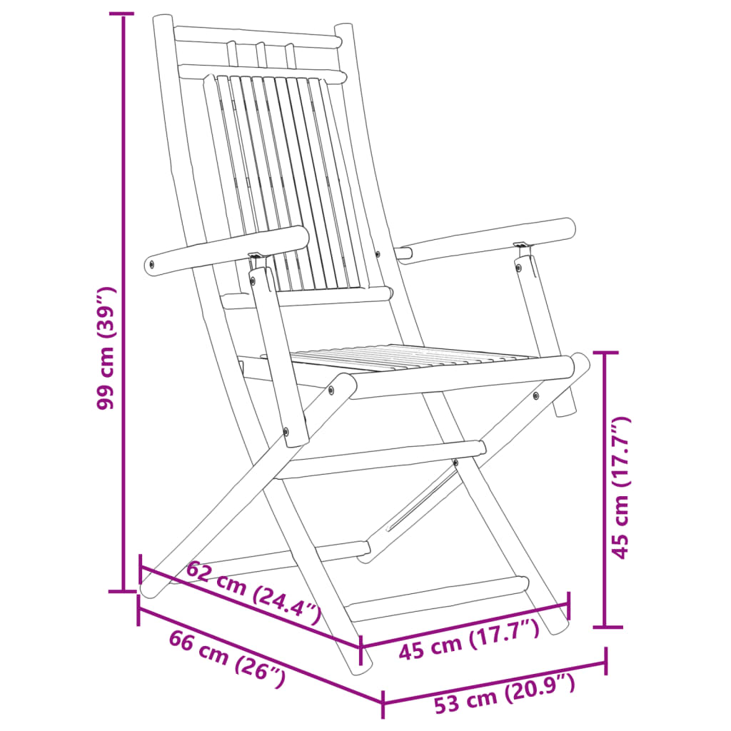 vidaXL Samanbrjótanlegir Garðstólar 6 stk 53x66x99 cm Bambus