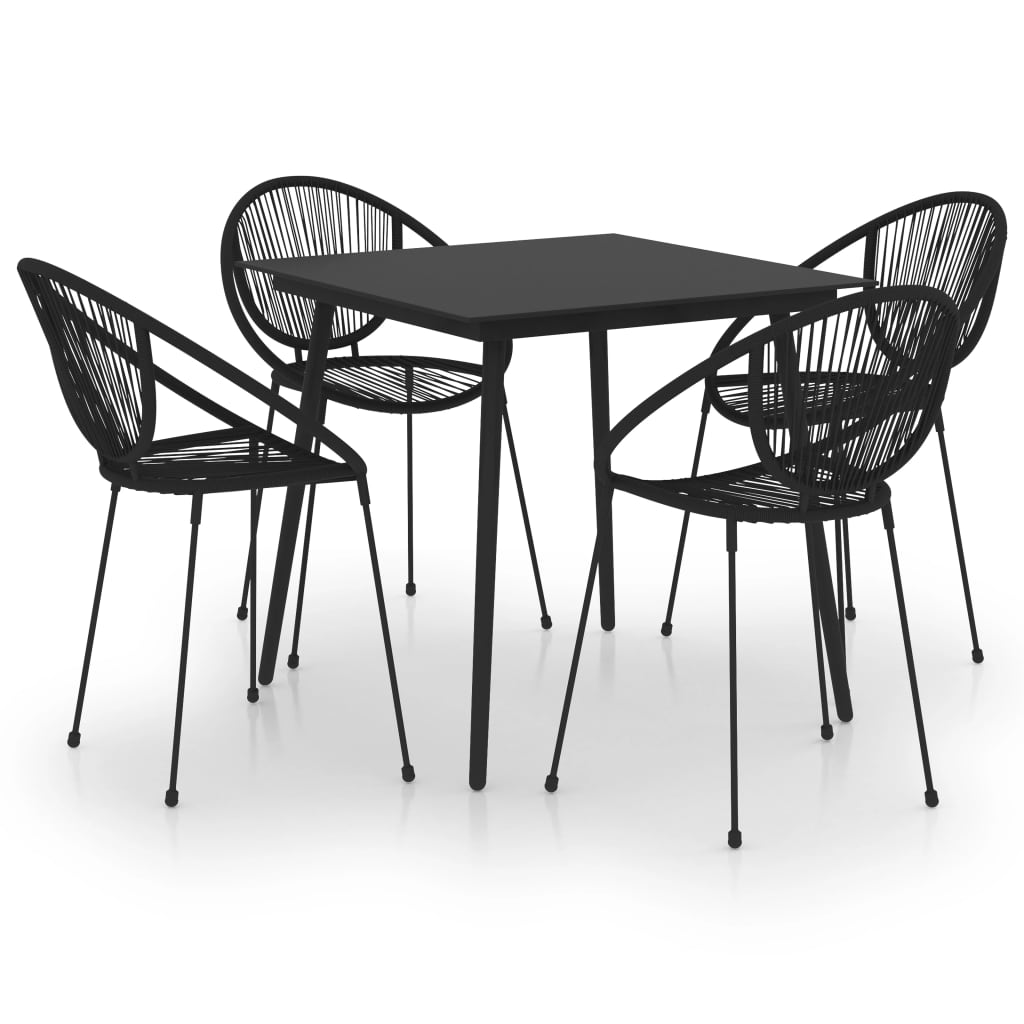 vidaXL 5 hluta Útiborðstofusett PVC Rattan Svart