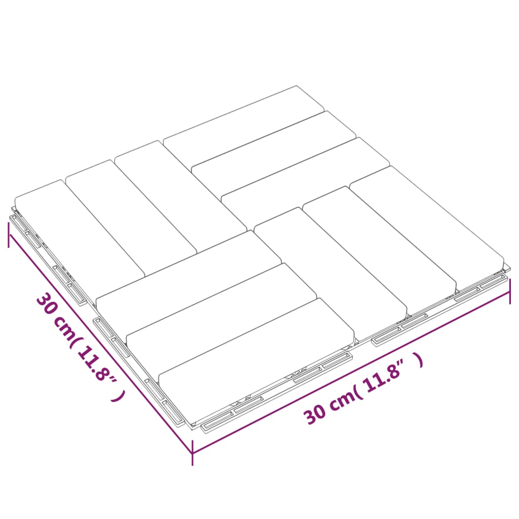 vidaXL Pallaflísar 10 stk. 30x30 cm Gegnheilt Tekk