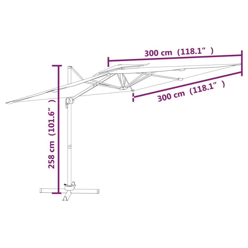 vidaXL Sólhlíf á Svifarmi með Tvöföldum Toppi Vínrauð 300x300 cm