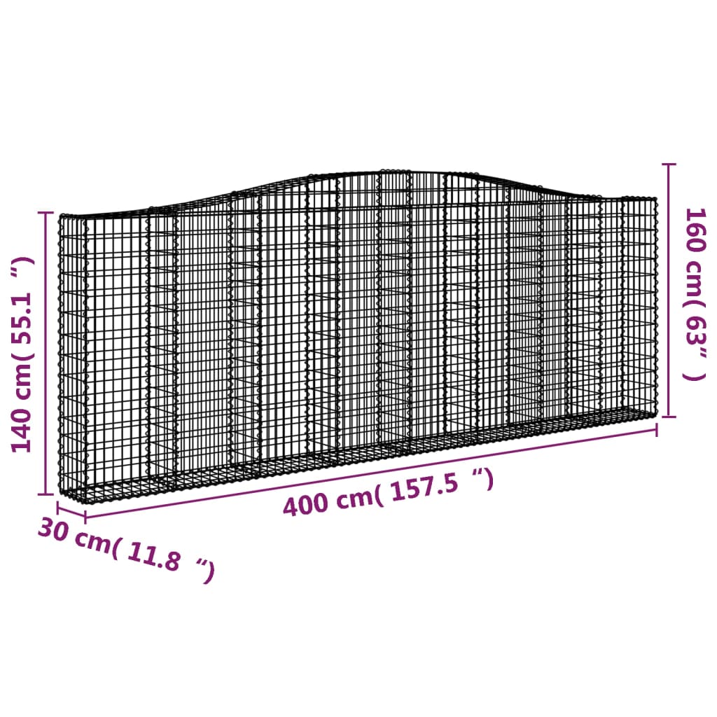 vidaXL Bogadreginn Grjótkassi 400x30x140/160 cm Sinkhúðað Járn