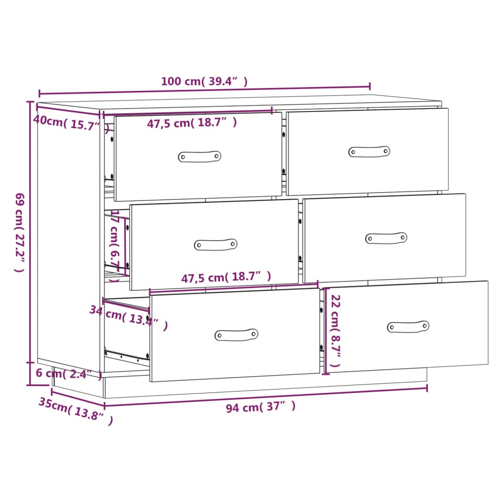 vidaXL skenkur 100x40x75 cm Solid Wood Furu