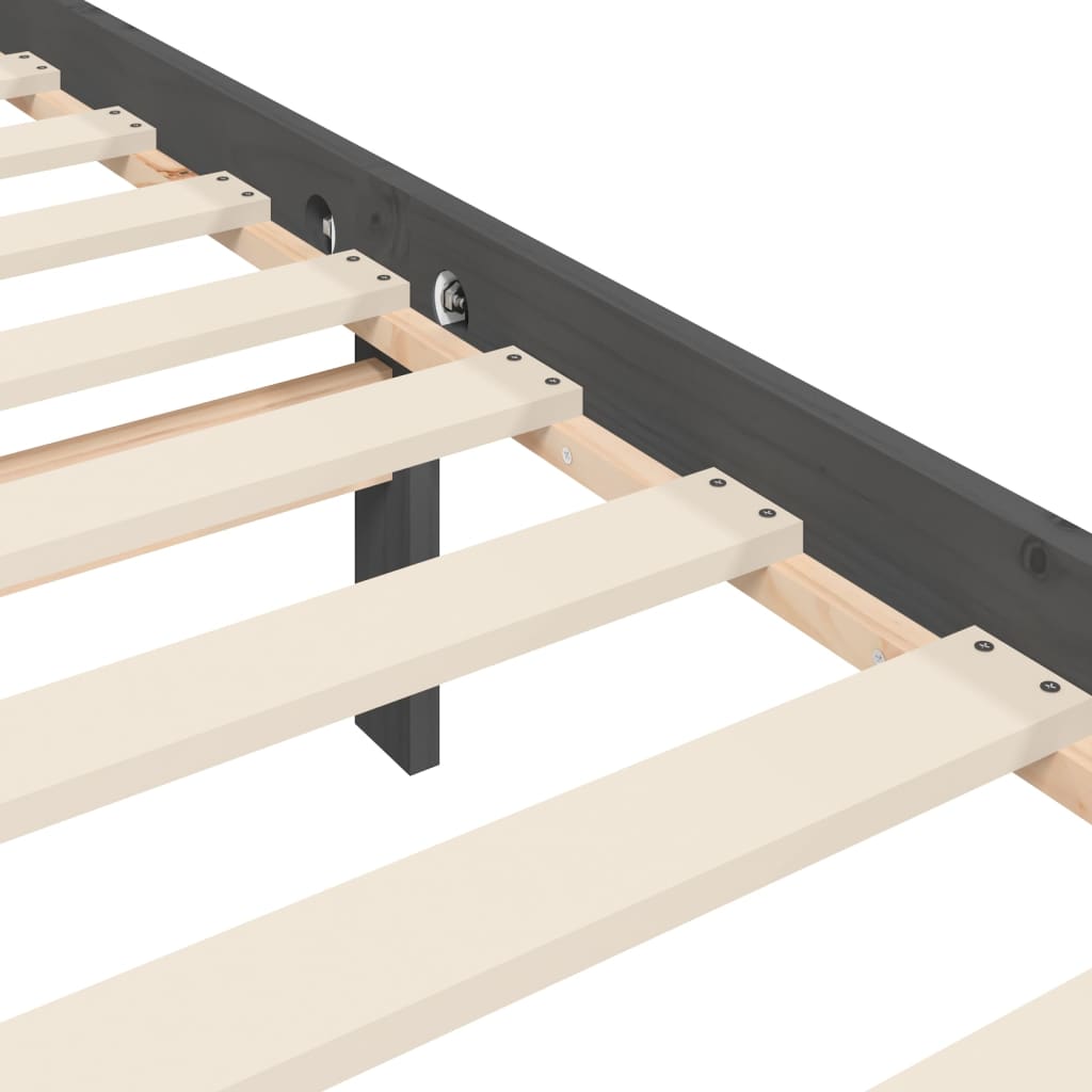 vidaXL Rúmgrind með Höfuðgafli Grár 200x200 cm Gegnheill Viður